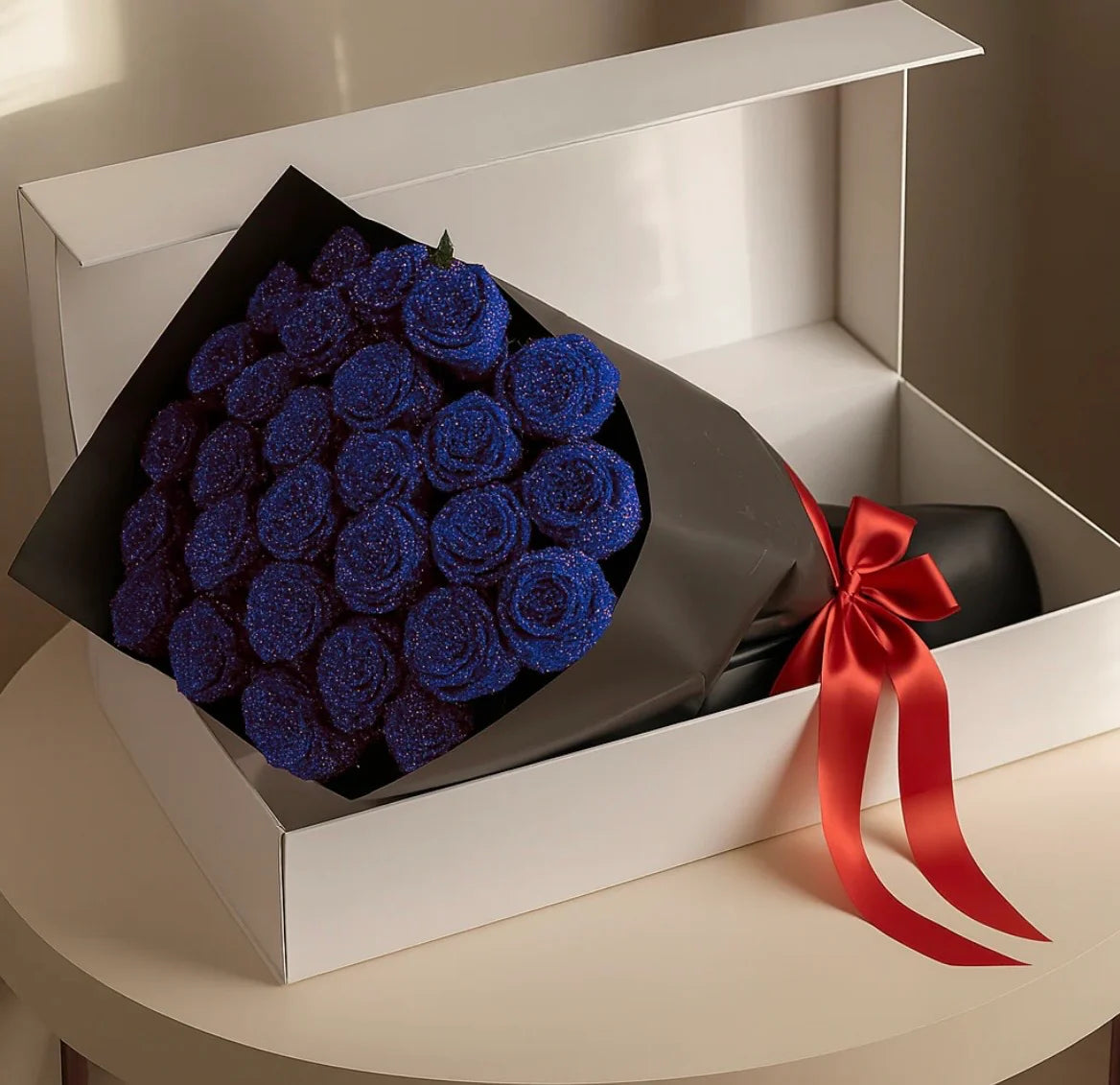 Buchet de trandafiri cu sclipici – 25 / 50 / 75 / 100 trandafiri