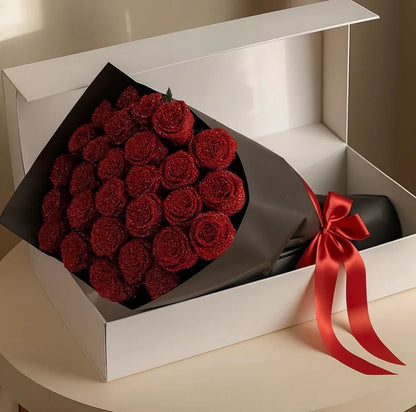Buchet de trandafiri cu sclipici – 25 / 50 / 75 / 100 trandafiri